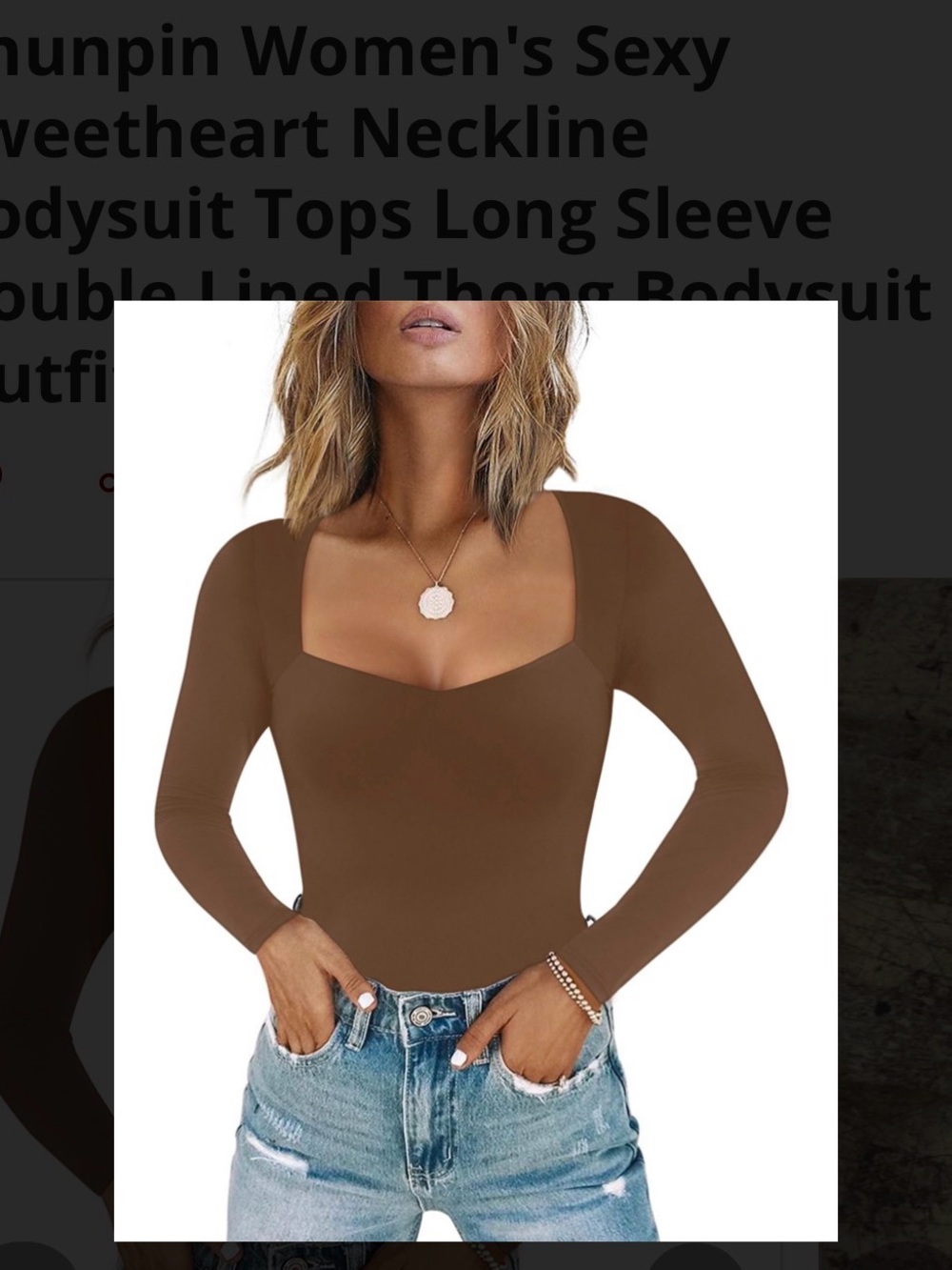 Brown Long-Sleeve Sweetheart Neckline Women's Top XL